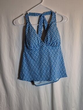 Lands' End Light Blue and White Patterned Bikini Top